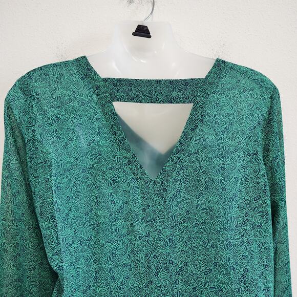 Cabi Floral Long Sleeve V-Neck Sheer Work Blouse Green Career Wear Size Medium - Picture 5 of 11